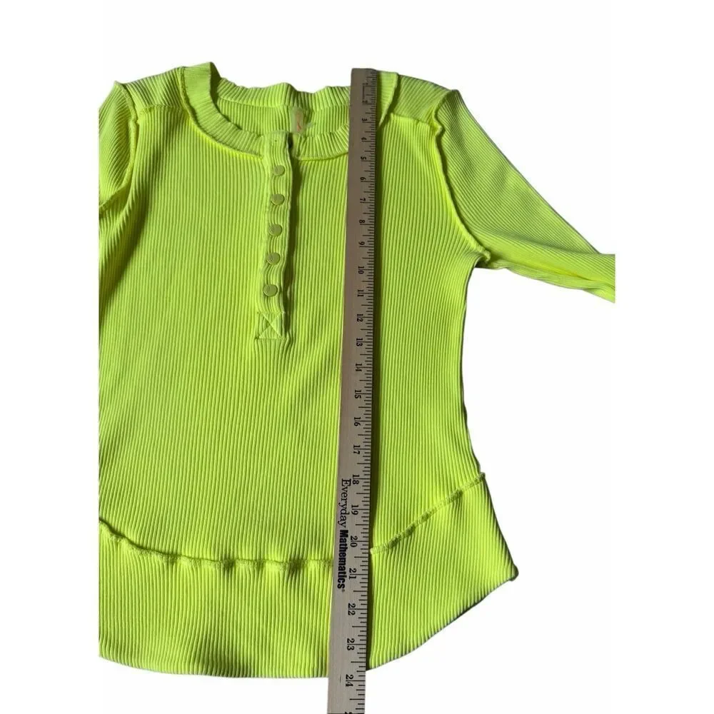 Free People Long Sleeve Top Rally Layering Athletic Ribbed Glowstick Neon Yellow